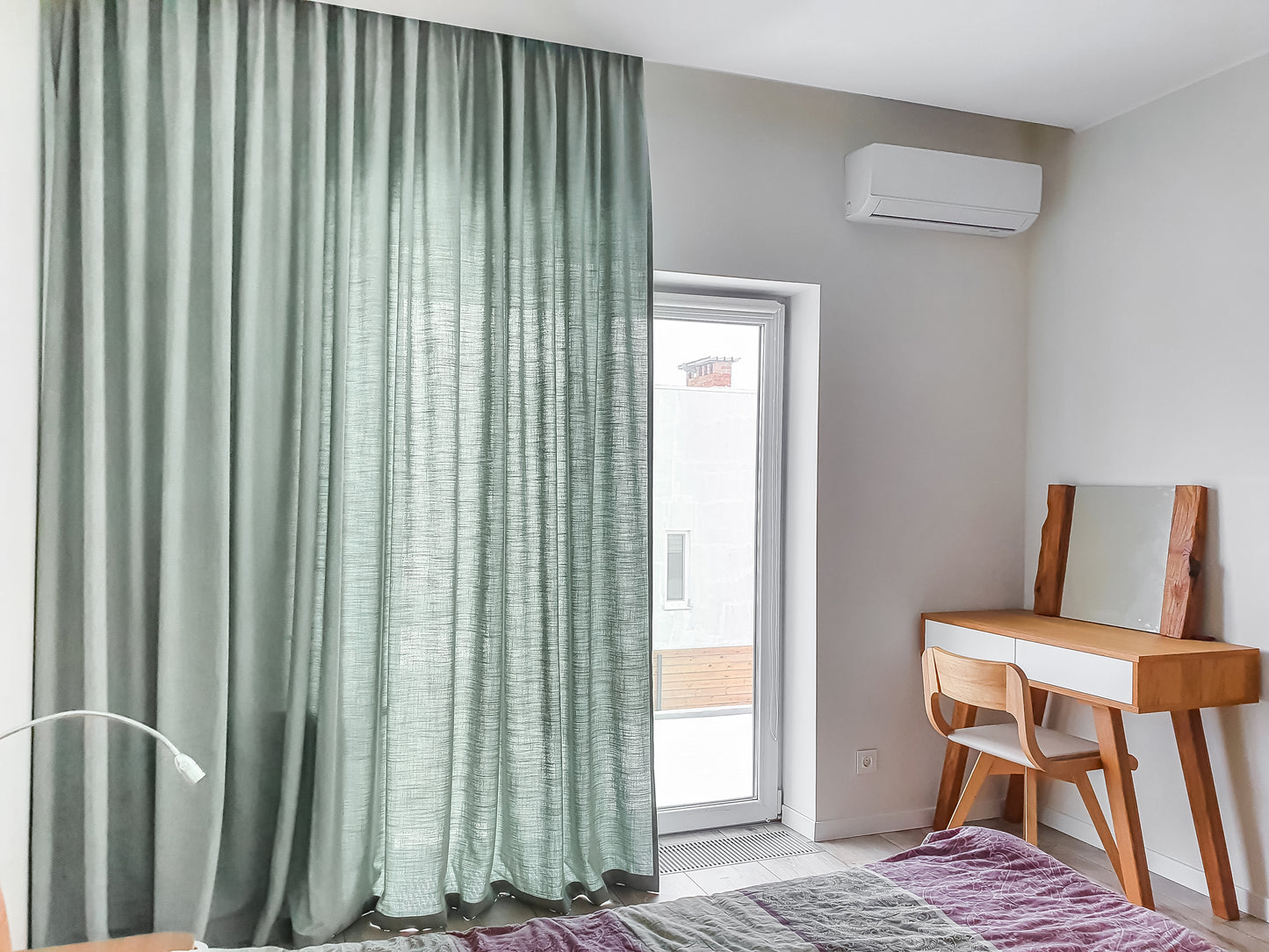 A pair of green texture curtains, Living Room Curtains, Bedroom Curtains