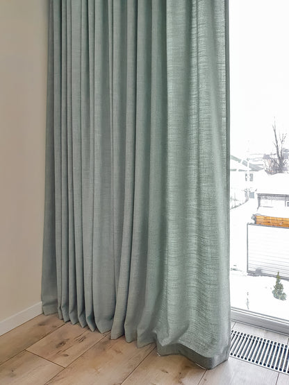 A pair of green texture curtains, Living Room Curtains, Bedroom Curtains